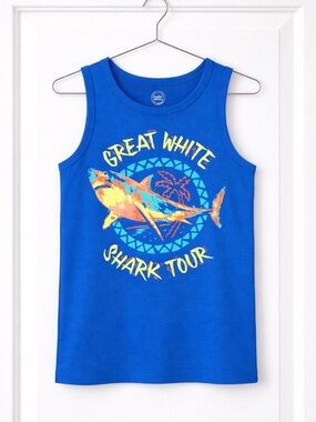 Boys Tank Size Large 10 - 12 Blue Shark Tour Beach Vacation Top